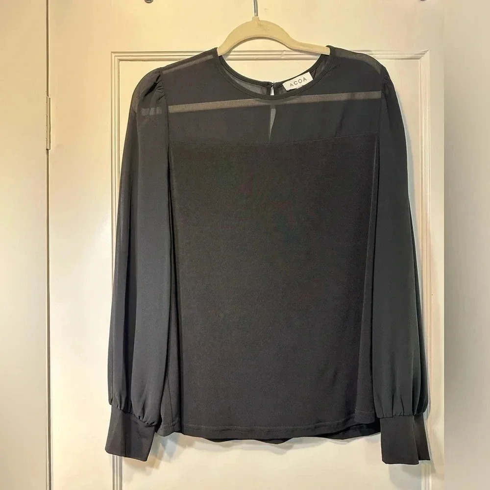 ACOA Sheer Panel Long Sleeve Blouse - Size L
